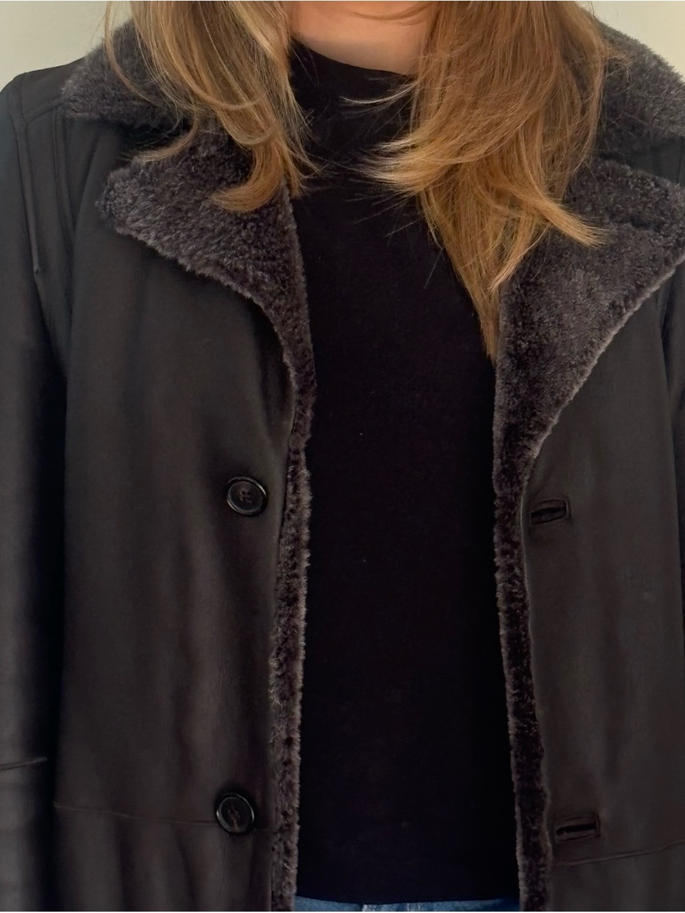 Reiss Black Faux Shearling-Lined Bomber Jacket